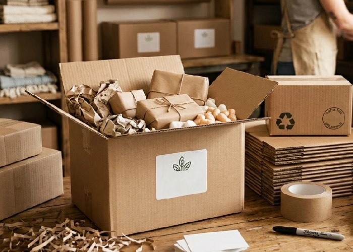 Corrugated cardboard boxes for small business shipping with eco-friendly packaging solutions.