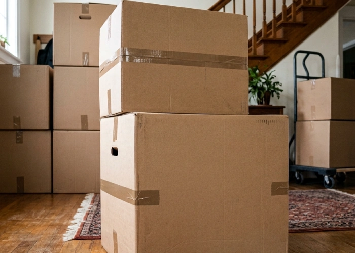 Large cardboard boxes for moving household and commercial items