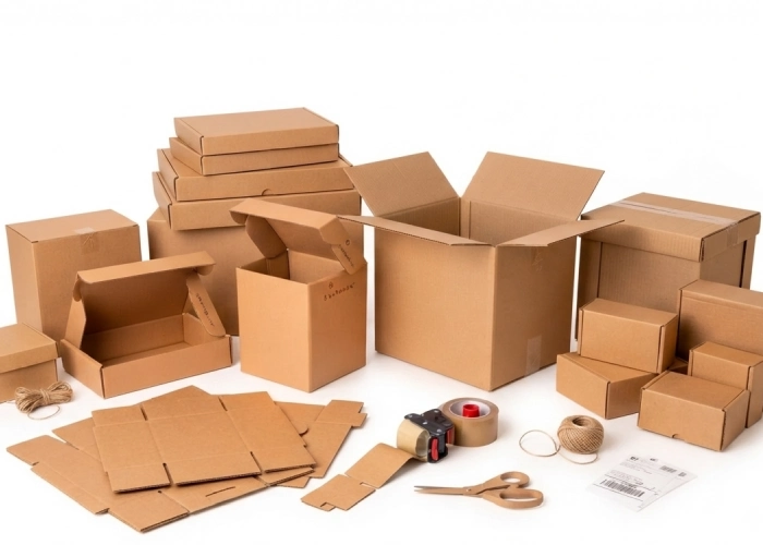 Types of packaging boxes including self-lock, corrugated, and heavy-duty boxes