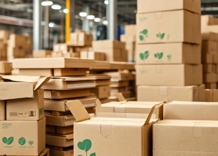 Sustainable corrugated cartons at a corrugated box factory
