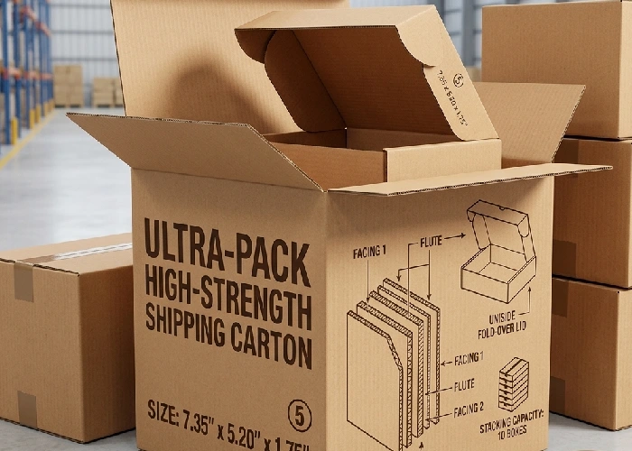 A close-up of a carton cardboard box showing strong corrugated layers.