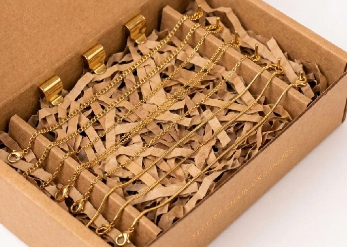 Slim jewelry box designed to keep gold chains secure and tangle-free.